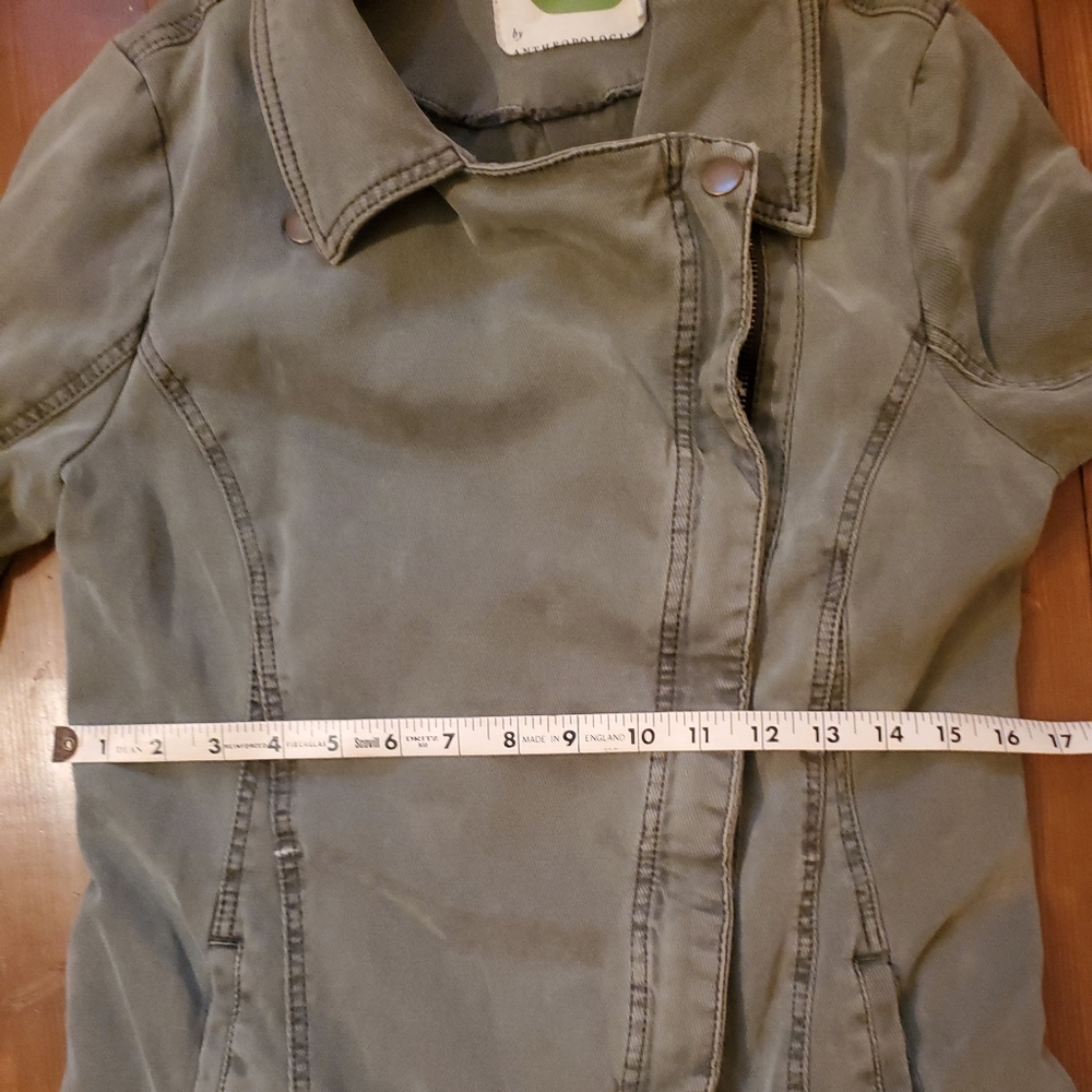 Anthropologie Green Fatigue Asymmetric Zip Button Lined Jacket w/ Pockets Small - Picture 9 of 15